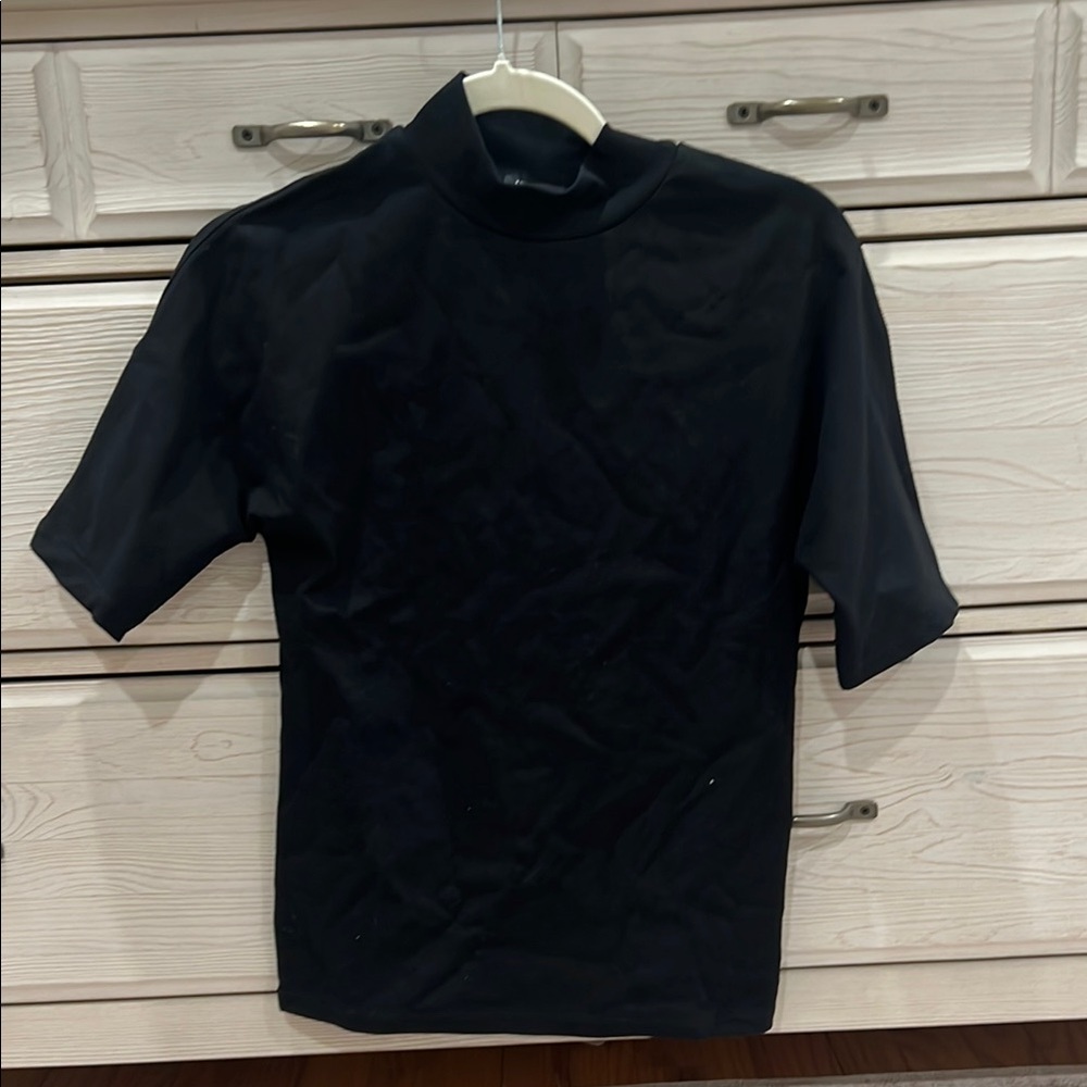 NWT Ann Taylor Black Short Sleeve Shirt with Mock Turtleneck